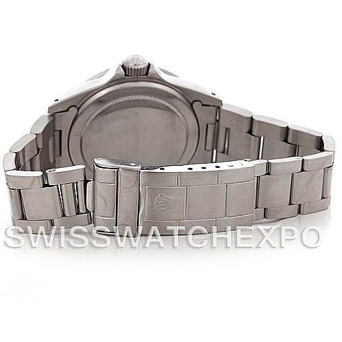 The Rolex Vintage Collection 5513 Men's Stainless Steel Black Dial 5513 Men's Stainless Steel Black Dial watch is shown from the back, highlighting the clasp, bracelet, and case back.