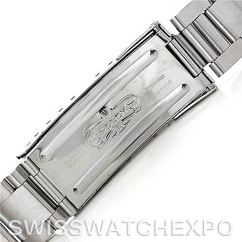 The image shows the clasp and part of the bracelet of a Rolex Vintage Collection 5513 Men's Stainless Steel Black Dial 5513 Men's Stainless Steel Black Dial watch from the back view.