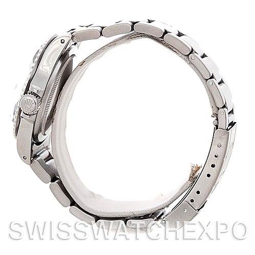 The image shows a side profile of a Rolex Vintage Collection 1680 Men's Stainless Steel Black Dial 1680 Men's Stainless Steel Black Dial model watch, highlighting its bracelet, crown, and case.