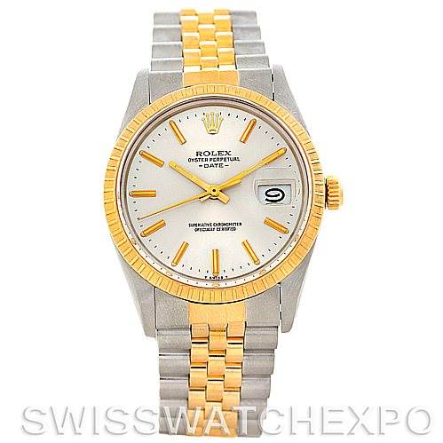 This is a front view of the Rolex Vintage Collection 15053 Men's Stainless Steel Silver Dial 15053 Men's Stainless Steel Silver Dial model showing the watch face, bezel, crown, and bracelet.
