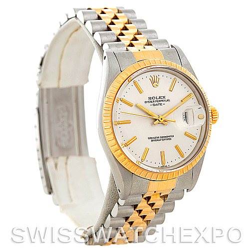 The image shows a Rolex Vintage Collection 15053 Men's Stainless Steel Silver Dial 15053 Men's Stainless Steel Silver Dial model at a slight angle, featuring the face, bezel, and two-tone bracelet.