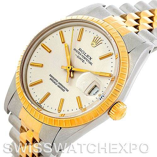 This image shows a close-up angle of the Vintage Collection Rolex watch, focusing on the dial, bezel, crown, and part of the bracelet.