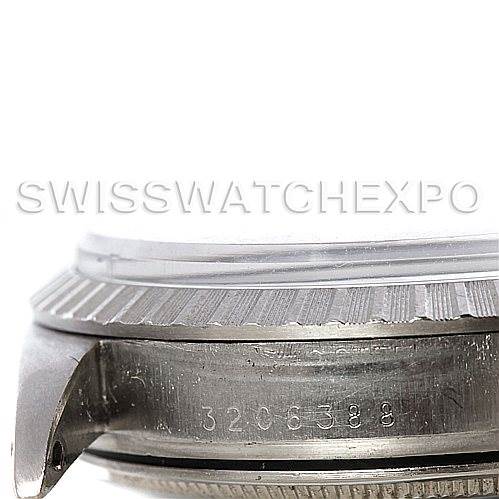 This image shows a close-up of the case and bezel of a Vintage Collection model by Rolex.