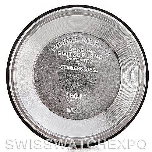 This image shows the inner case back of a Rolex Vintage Collection 1603 Men's Stainless Steel Blue Dial 1603 Men's Stainless Steel Blue Dial model watch, displaying engravings with specifications.