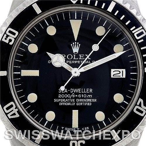The image shows a close-up of the dial and bezel of the Rolex Vintage Collection 1665 Men's Stainless Steel  1665 Men's Stainless Steel  Sea-Dweller watch, including the date window.