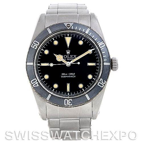 The image shows a Rolex Vintage Collection 5508 Men
s Stainless Steel  5508 Men
s Stainless Steel  Submariner watch, featuring its stainless steel case, black dial, bezel, and bracelet.