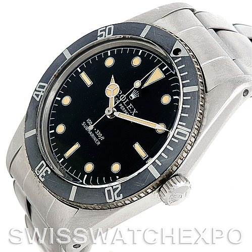 The image shows a close-up, angled view of the Rolex Vintage Collection 5508 Men
s Stainless Steel  5508 Men
s Stainless Steel  Submariner, displaying the watch face, bezel, and part of the strap.