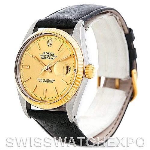 The image shows a frontal three-quarter view of a Rolex Vintage Collection 16013 Men's Stainless Steel Champagne Dial 16013 Men's Stainless Steel Champagne Dial watch, highlighting its dial, bezel, and strap.