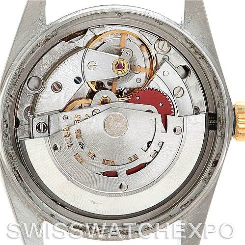 The image shows the internal mechanical movement of a Rolex Vintage Collection 16013 Men's Stainless Steel Champagne Dial 16013 Men's Stainless Steel Champagne Dial watch from a straight-on angle.