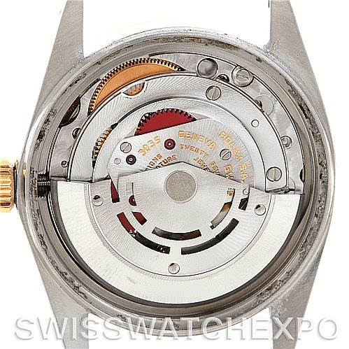 This image shows the intricate inner mechanism of the Rolex Vintage Collection 16013 Men's Stainless Steel Champagne Dial 16013 Men's Stainless Steel Champagne Dial watch, viewed from the back with the case removed.