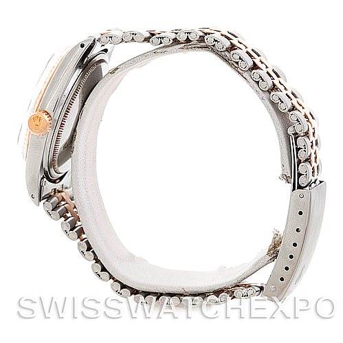 The image shows a side profile view of the Rolex Vintage Collection 1601 Men's Steel and Gold (two tone) Grey Dial 1601 Men's Steel and Gold (two tone) Grey Dial watch, highlighting the band and case.