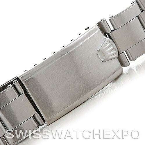The image shows a close-up of the clasp on a Rolex Vintage Collection 1675 Men's Stainless Steel Black Dial 1675 Men's Stainless Steel Black Dial model watch band.