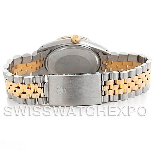 The image shows the back and bracelet of a Rolex Vintage Collection 15053 Men's Stainless Steel White Dial 15053 Men's Stainless Steel White Dial watch in a two-tone metal finish.