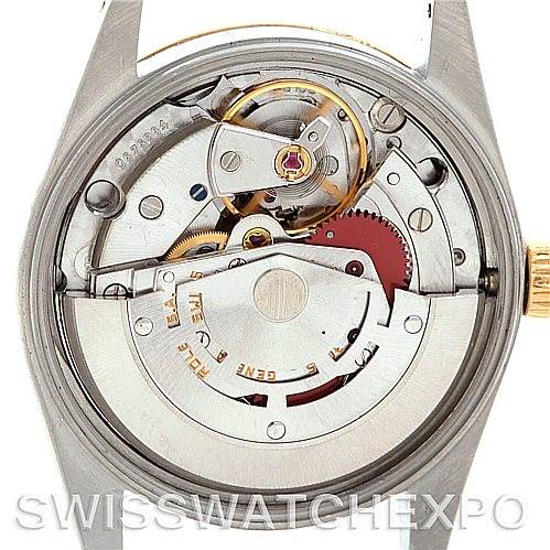 This image shows the back view of the Rolex Vintage Collection 15053 Men's Stainless Steel White Dial 15053 Men's Stainless Steel White Dial watch, focusing on its internal mechanical components.