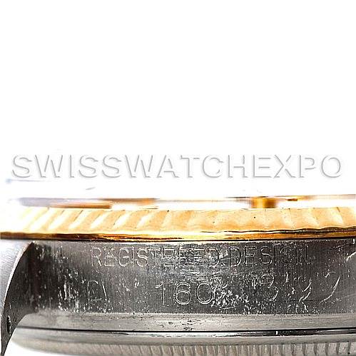 This image shows a close-up side view of the case side of a Rolex Vintage Collection 1601 Men's Stainless Steel Silver Dial 1601 Men's Stainless Steel Silver Dial watch, highlighting the engraved serial and model numbers.