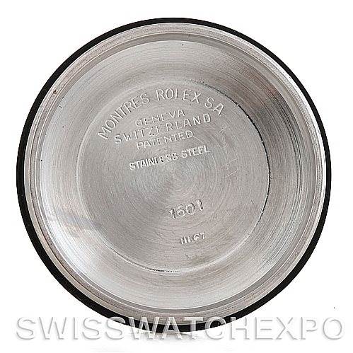 The image shows the inside of the case back from a Rolex Vintage Collection 1601 Men's Stainless Steel Silver Dial 1601 Men's Stainless Steel Silver Dial model, indicating it's stainless steel with reference number 1601.