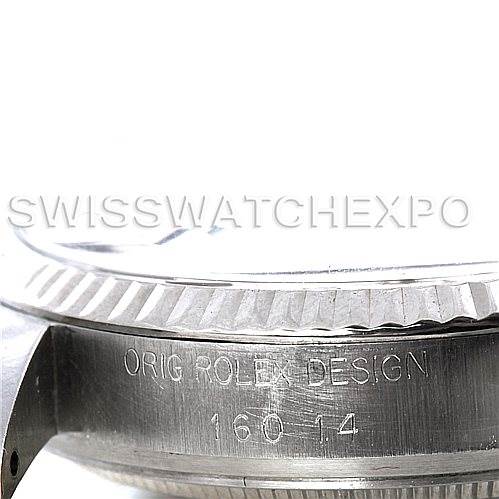The image shows a close-up side view of the casing and bezel of a Vintage Collection Rolex watch with model number 16014 visible.