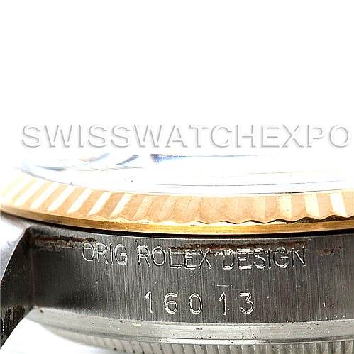 This image shows a close-up side view of the casing of a Rolex Vintage Collection 16013 Men's Stainless Steel Silver Dial 16013 Men's Stainless Steel Silver Dial model, displaying the engraved design code "16013."