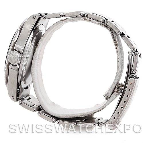 The image shows a side view of the Rolex Vintage Collection 5513 Men
s Stainless Steel Black Dial 5513 Men
s Stainless Steel Black Dial watch, highlighting its case, bracelet, and crown.