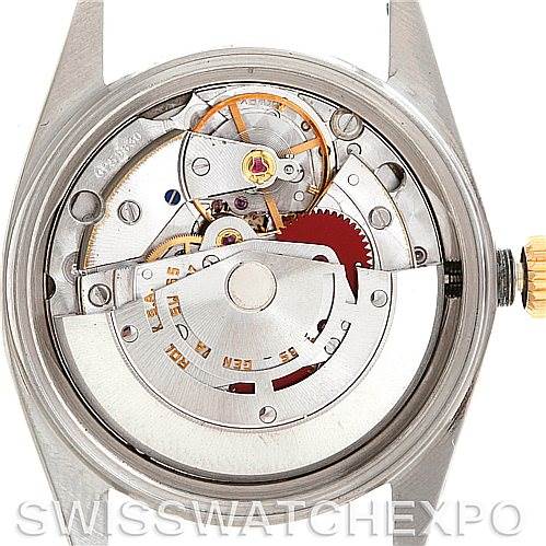 This image shows the internal mechanism (movement) of a Rolex Vintage Collection 16013 Men's Stainless Steel White Dial 16013 Men's Stainless Steel White Dial watch viewed from the back.