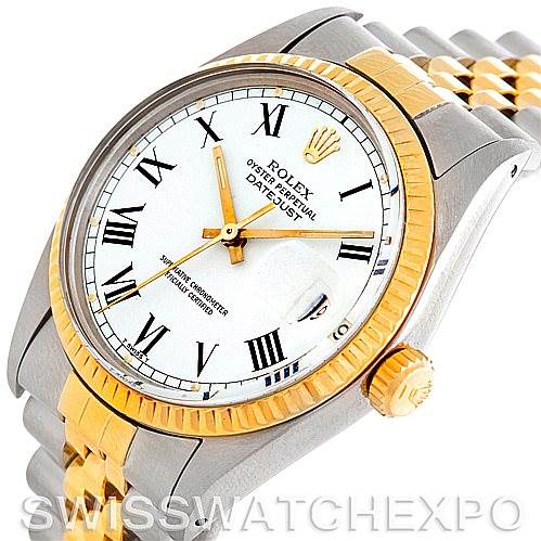 The image shows a close-up of a Vintage Collection Rolex Datejust, featuring the face, bezel, crown, and part of the bracelet.
