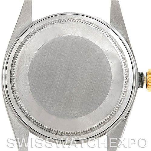 The image shows a top-down view of the back case and crown of a Rolex Vintage Collection 16013 Men's Stainless Steel White Dial 16013 Men's Stainless Steel White Dial watch.