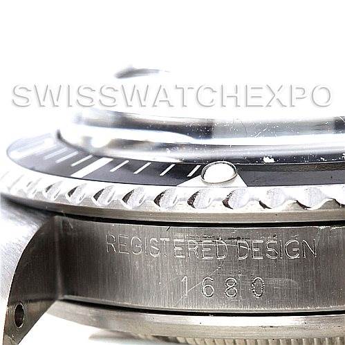 The image shows a close-up side view of the case and bezel from the Rolex Vintage Collection 1680 Men's Stainless Steel  1680 Men's Stainless Steel  model 1680.