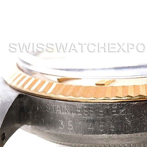 The image shows a close-up side view of the Rolex Vintage Collection 1601 Men's Steel and Gold (two tone) Silver Dial 1601 Men's Steel and Gold (two tone) Silver Dial watch, highlighting the stainless steel side and bezel details.