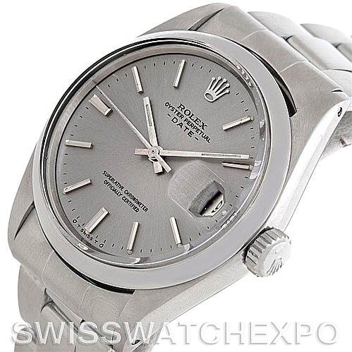 This image shows a Rolex Vintage Collection 1500 Men's Stainless Steel Silver Dial 1500 Men's Stainless Steel Silver Dial watch from a three-quarter angle, highlighting the dial, crown, and bracelet.