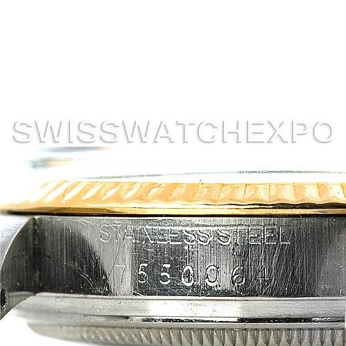 This image shows a side view of the Rolex Vintage Collection 16013 Men's Stainless Steel Champagne Dial 16013 Men's Stainless Steel Champagne Dial model, highlighting the stainless steel case and part of the bezel.