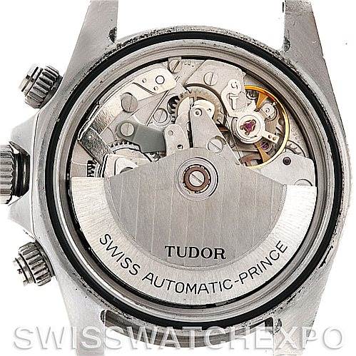 The image shows the inner mechanism of a Rolex Vintage Collection 79170 Men
s Stainless Steel Silver Dial 79170 Men
s Stainless Steel Silver Dial watch from the back angle, highlighting the Tudor Swiss Automatic-Prince movement.