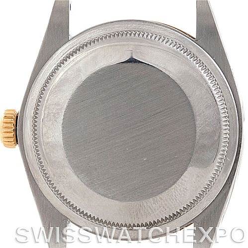 The image shows the back view of a Rolex Vintage Collection 1500 Men's Steel and Gold (two tone) Black Dial 1500 Men's Steel and Gold (two tone) Black Dial watch case, displaying the case back and crown.