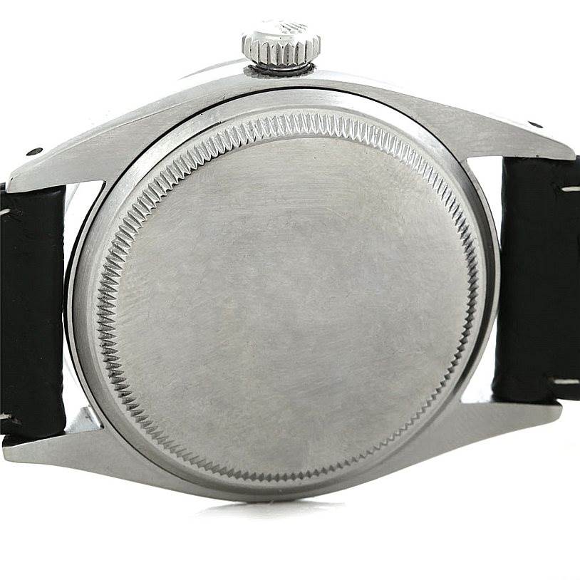 This is the back view of the Rolex Vintage Collection 6610 Men's Stainless Steel Black Dial 6610 Men's Stainless Steel Black Dial watch, showing the case back and crown.