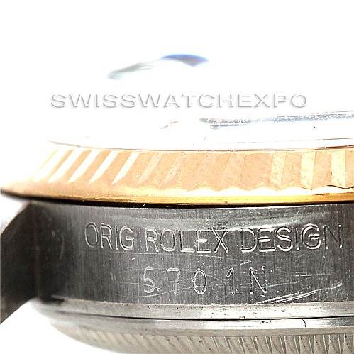 Close-up of the case side of a Vintage Collection model by Rolex, showing the serial number and "ORIG ROLEX DESIGN" engraving.