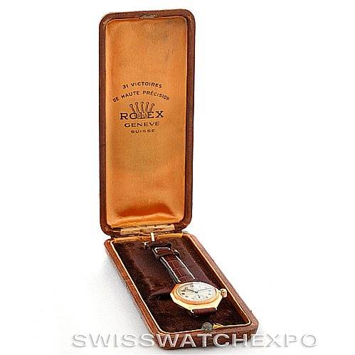 The image shows a Rolex Vintage Collection 679 Men's Yellow Gold Silver Dial 679 Men's Yellow Gold Silver Dial watch lying flat inside its open case, viewed from a top-down angle.