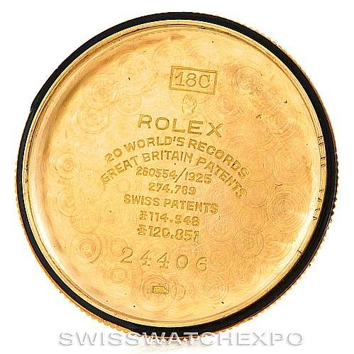 The image shows the inside case back of a Vintage Collection model Rolex watch, displaying patent numbers and inscriptions.