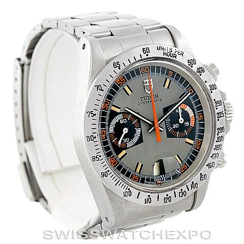 This is a front-angle view of the Tudor Oysterdate Vintage Collection watch by Rolex, showing its face, bezel, and bracelet.