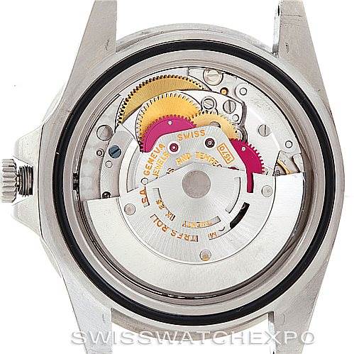 The image shows the internal mechanical movement of a Rolex Vintage Collection 1675 Men's Stainless Steel Black Dial 1675 Men's Stainless Steel Black Dial watch from a back angle.