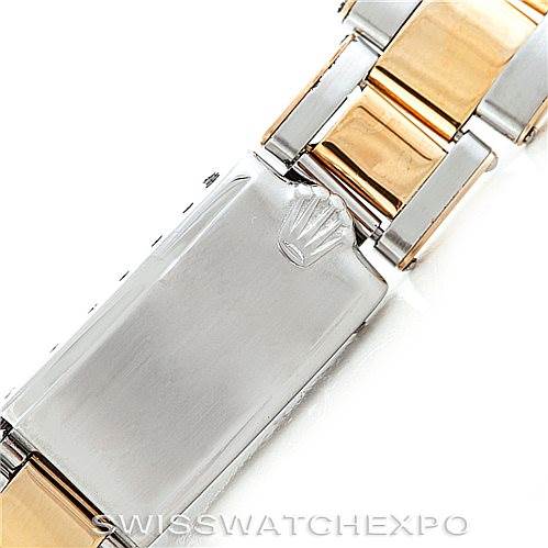 This image shows the clasp and part of the bracelet of the Rolex Vintage Collection 6582 Men's Steel and Gold (two tone) Silver Dial 6582 Men's Steel and Gold (two tone) Silver Dial watch in a two-tone design.
