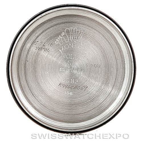 The image shows the inside case back of a Rolex Vintage Collection 6582 Men's Steel and Gold (two tone) Silver Dial 6582 Men's Steel and Gold (two tone) Silver Dial watch with brand engravings and model numbers.