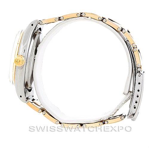 The image shows a side view of the Vintage Collection model by Rolex, focusing on the crown, case, and bracelet.