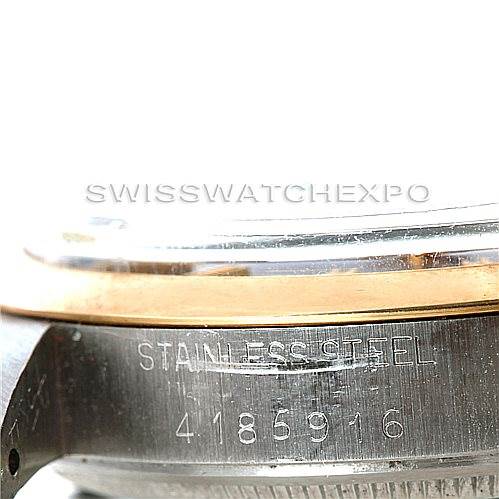 The image shows a close-up of a stainless steel case back with the serial number of a Rolex Vintage Collection 1500 Men's Steel and Gold (two tone) Blue Dial 1500 Men's Steel and Gold (two tone) Blue Dial watch.