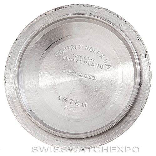 This is the inside case back of a Vintage Collection Rolex watch, model 16750, viewed from above.