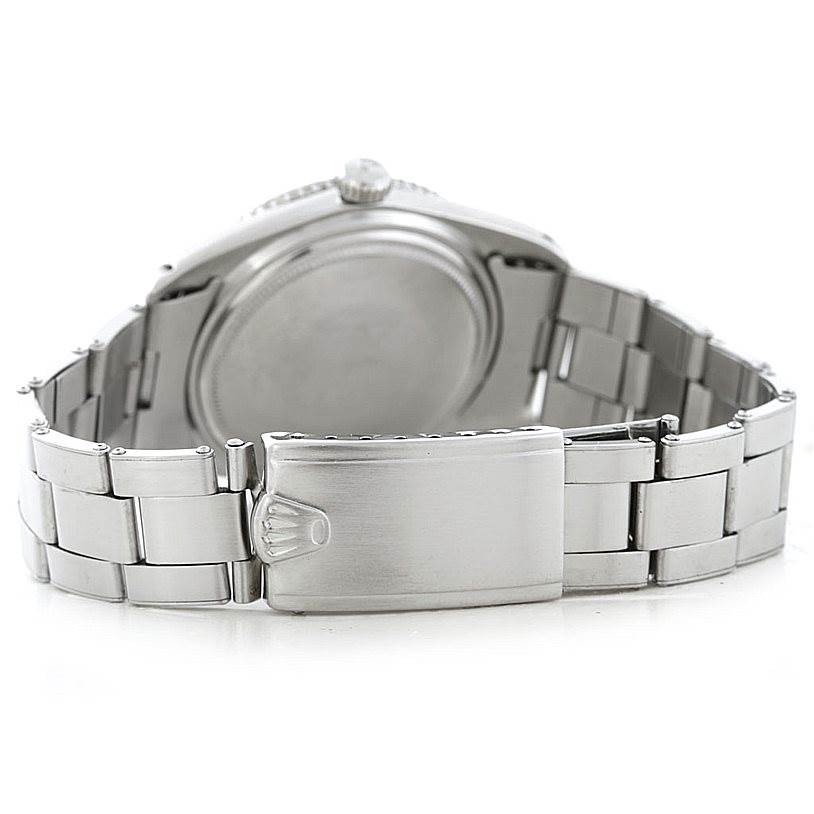 The image shows the back view of the Rolex Vintage Collection 5508 Men's Stainless Steel Black Dial 5508 Men's Stainless Steel Black Dial model watch, highlighting its metal bracelet and clasp.