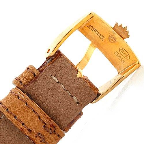 The image shows a close-up of the buckle and strap end of a Rolex Vintage Collection 6564 Men's Yellow Gold Silver Dial 6564 Men's Yellow Gold Silver Dial watch.