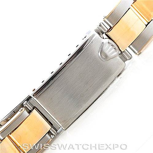 This image shows a close-up of the clasp on a Rolex Vintage Collection 1500 Men's Steel and Gold (two tone) Champagne Dial 1500 Men's Steel and Gold (two tone) Champagne Dial watch.