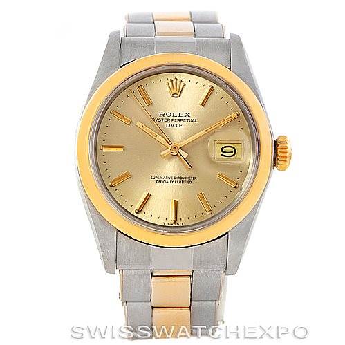 The Rolex Vintage Collection 1500 Men's Steel and Gold (two tone) Champagne Dial 1500 Men's Steel and Gold (two tone) Champagne Dial watch is shown from a front angle, highlighting its face, bezel, and part of the bracelet.
