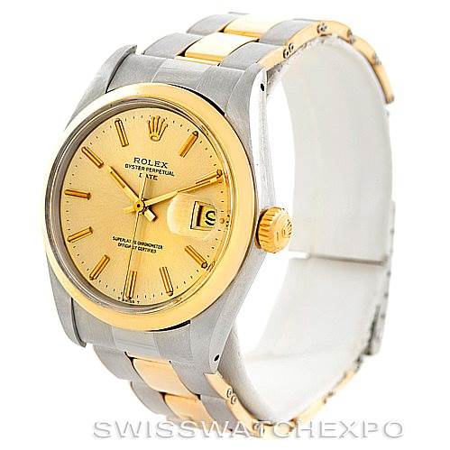 This is a front-side view of a Rolex Oyster Perpetual Vintage Collection model, showing the watch face, bezel, and part of the bracelet.