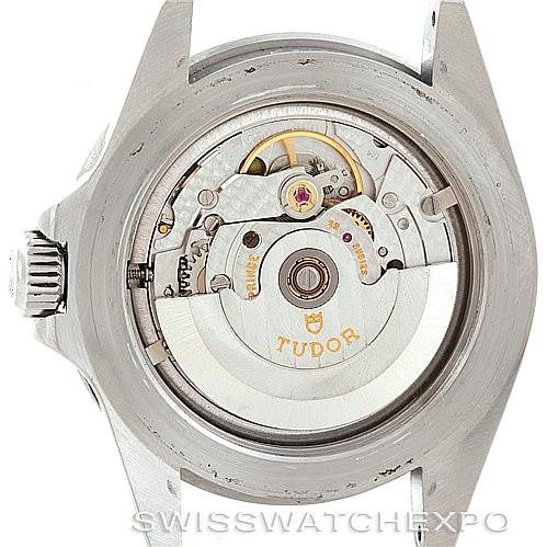 The image shows a rear angle of a Tudor Submariner 79190 Men's Stainless Steel Black Dial 79190 Men's Stainless Steel Black Dial watch with the case back removed, revealing the internal movement mechanism.