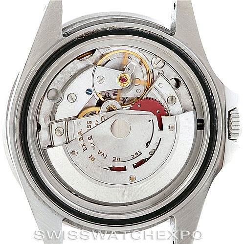 The image shows the back view of the Rolex Vintage Collection 16760 Men's Stainless Steel Black Dial 16760 Men's Stainless Steel Black Dial watch, revealing its internal mechanical movement.